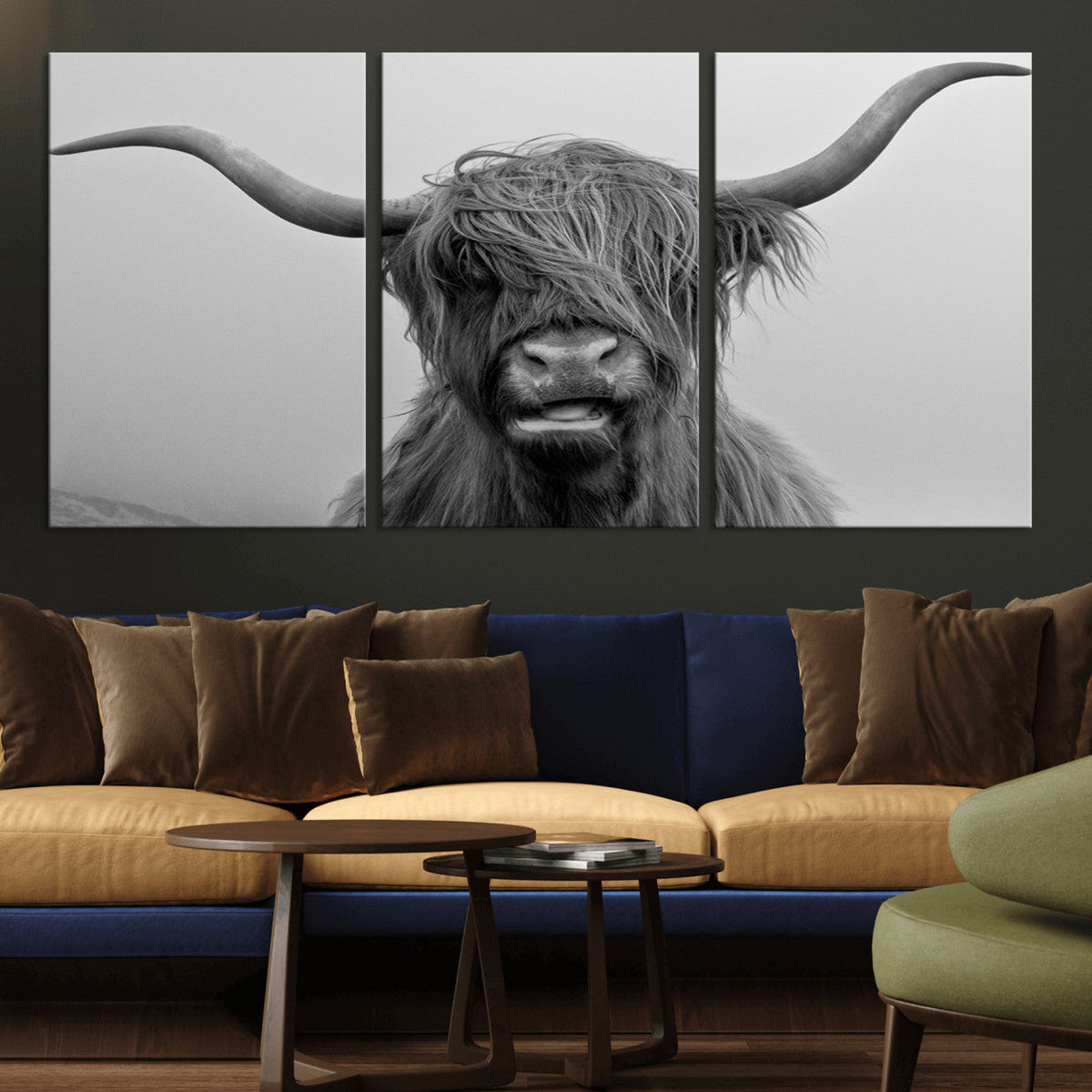 Texas Cow Wall Art Canvas, Texas Longhorn Cattle Canvas