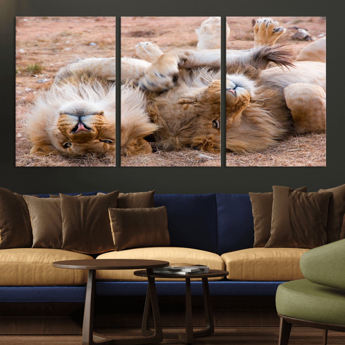 Lion Pair Wall Art Canvas Print – Framed Wildlife Scene with