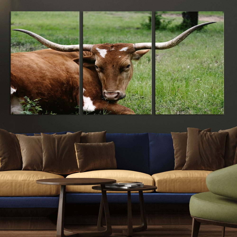 Longhorn Cow Animal Wall Art Canvas Print