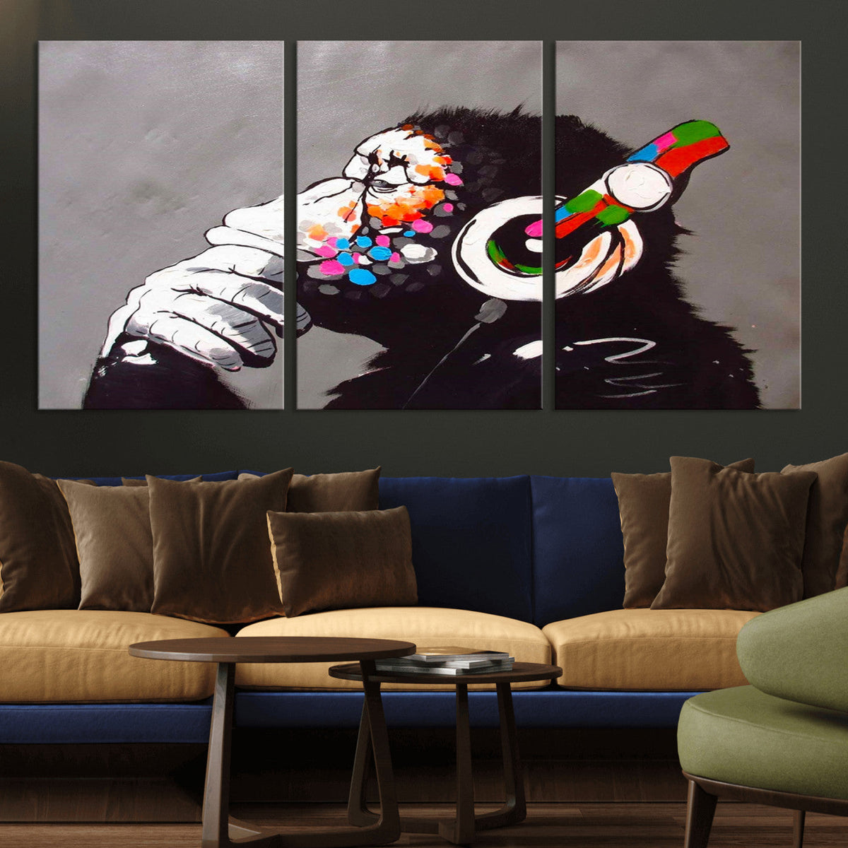Dj Monkey Listening to Music Wall Art Print | Banksy Monkey
