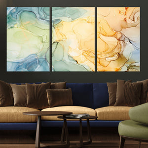 Green and Yellow Marble Fluid Effect Wall Art, Green and