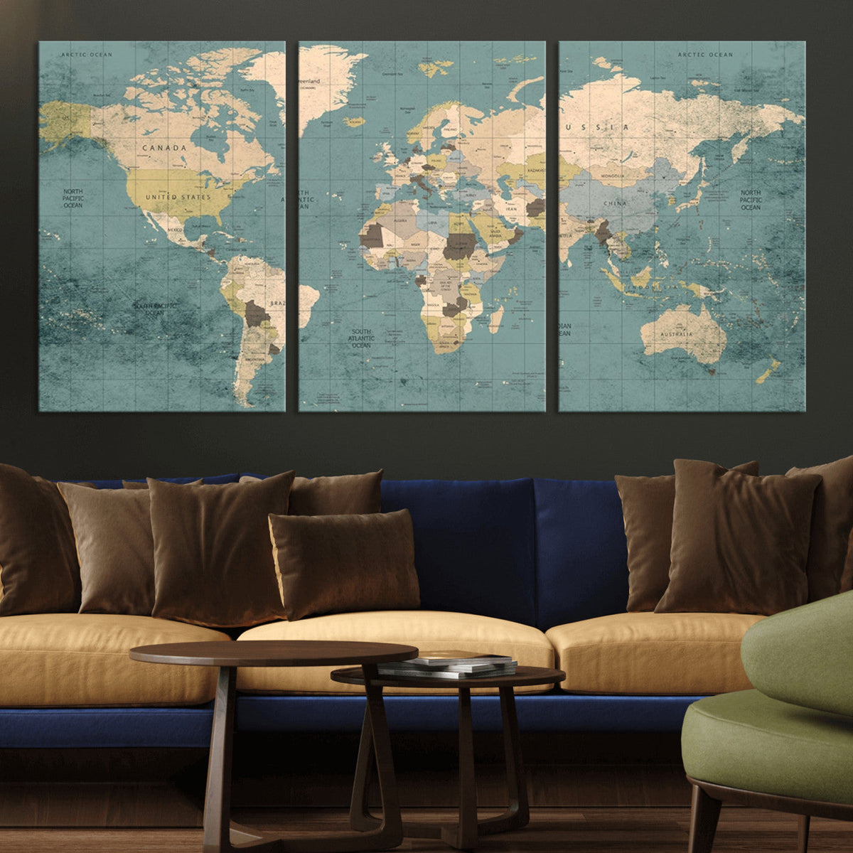 Classic World Map Canvas Print – Framed Vintage Map Wall
