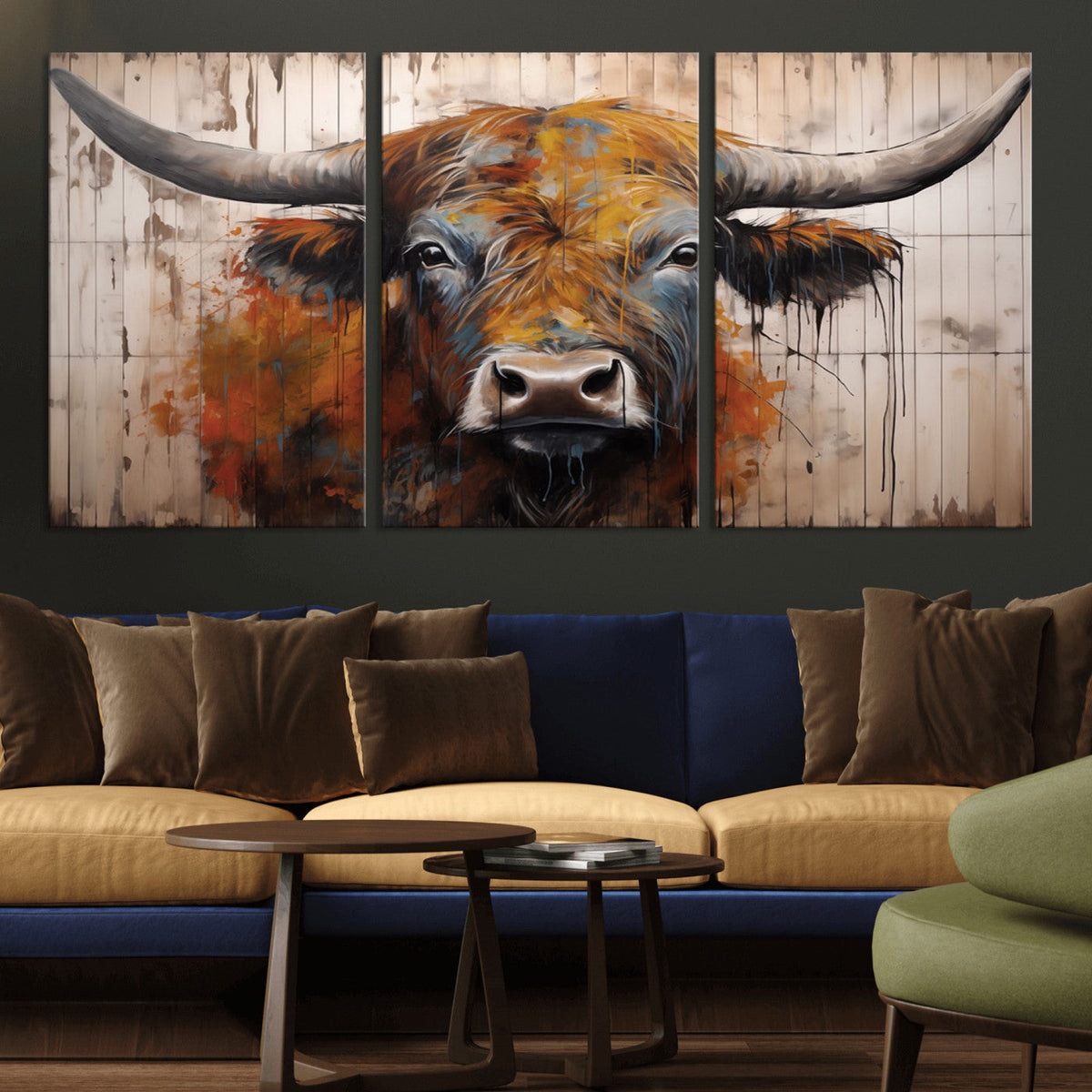 Abstract Bull Highland Cow Canvas Wall Art Print – Vibrant
