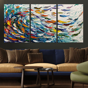 Modern Abstract Fish Shoal Wall Art Canvas Print, Colorful