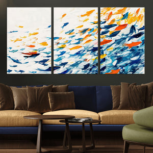 Abstract Fish Shoal Wall Art Canvas Print, Colorful Fish