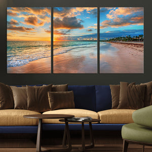 Serene Beach Sunset Wall Art | Coastal Ocean Canvas Print |