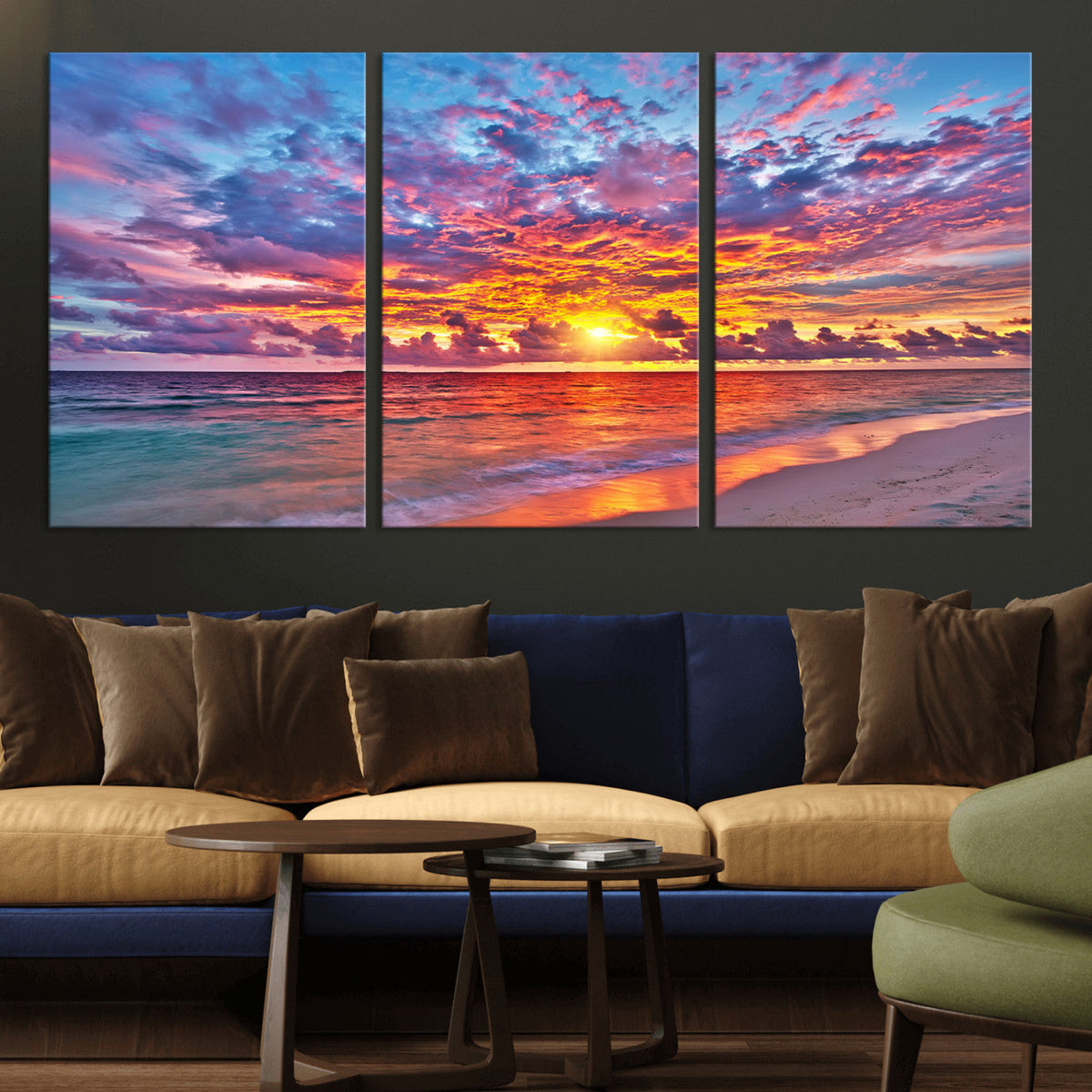 Vibrant Sunset Beach Wall Art - Ocean Sunset Canvas Print |