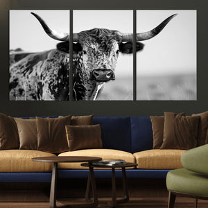 Texas Highland Cow Longhorn Canvas Print - Rustic Farmhouse