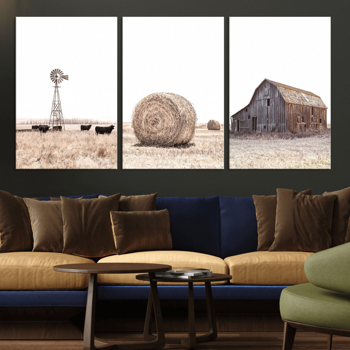 Rustic Farmhouse Wall Art Set of 3 – Country Barn and Wheat