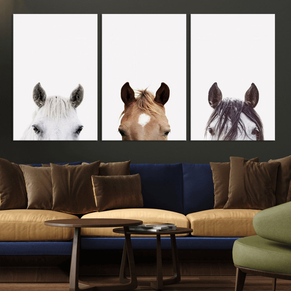 Horse Prints Set, Set of 3 Horse Wall Art, Horses Portraits,