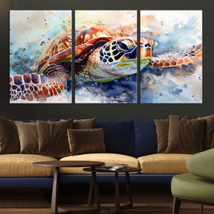 Watercolor Sea Turtle Wall Art Canvas Print - Vibrant Ocean