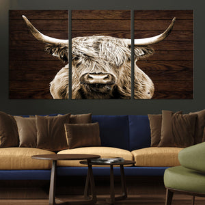Highland Cow Wall Art Canvas Print, Rustic Farmhouse Decor,
