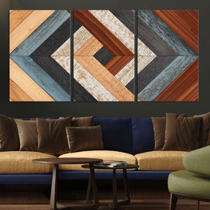 Geometric Wood Art Wall Decor Canvas Print, Rustic Wooden