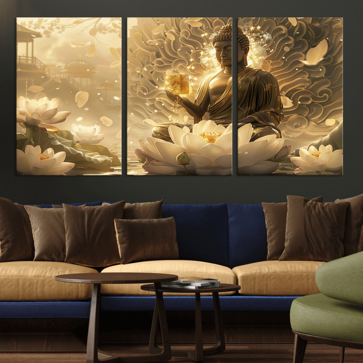 Golden Buddha Wall Art | Yoga Room Decor and Meditation Room