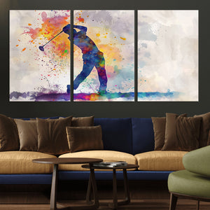 Watercolor Golf Swing Wall Art Canvas Print | Vibrant