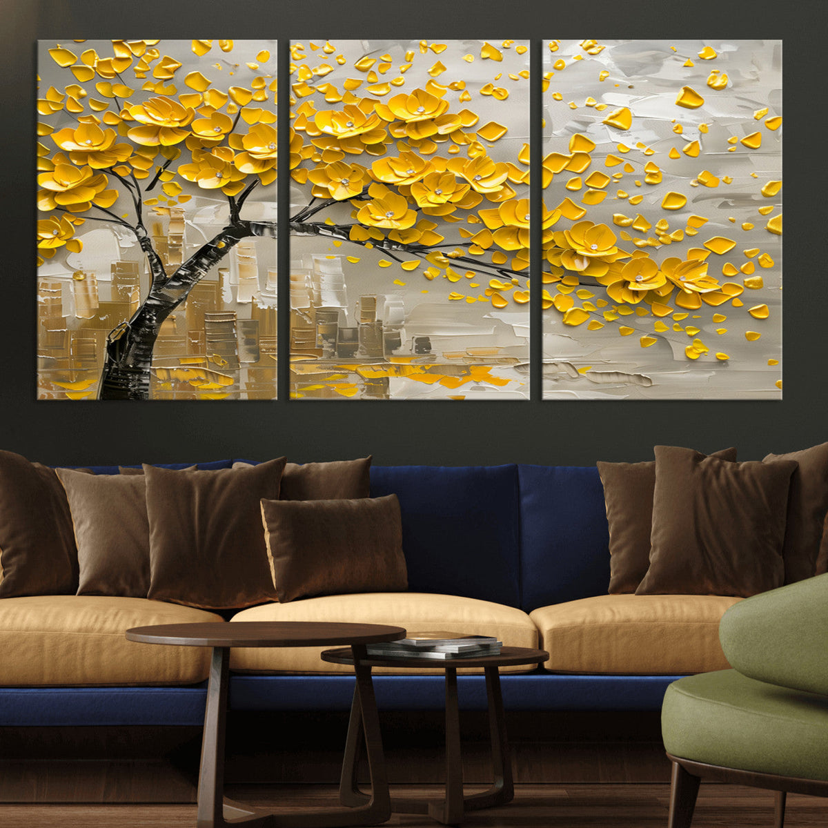 Yellow Blossom Tree Canvas Wall Art - Floral Abstract Modern