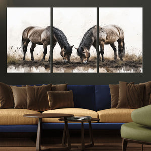 Chines Ink Style Horses Wall Art Canvas Print