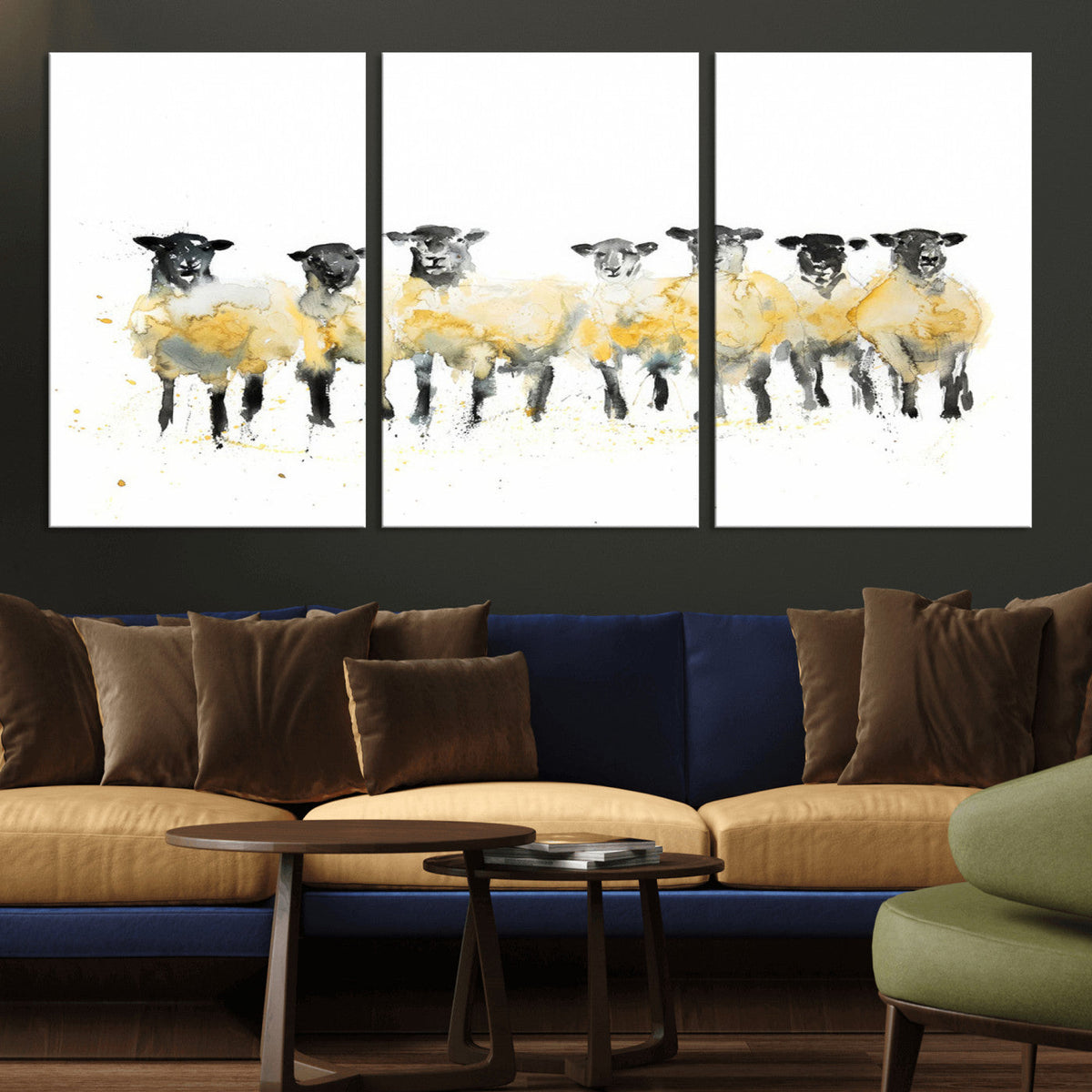 Farmhouse Wall Art Sheep Print | Ready to Hang Framed Canvas