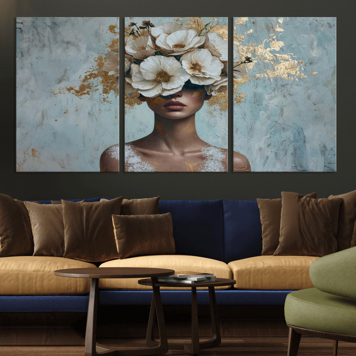 Golden Petal Wall Art - Petal Silhouette Woman Wall Art
