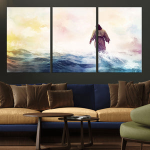 Watercolor Jesus Walking on Water Canvas Print, Christian