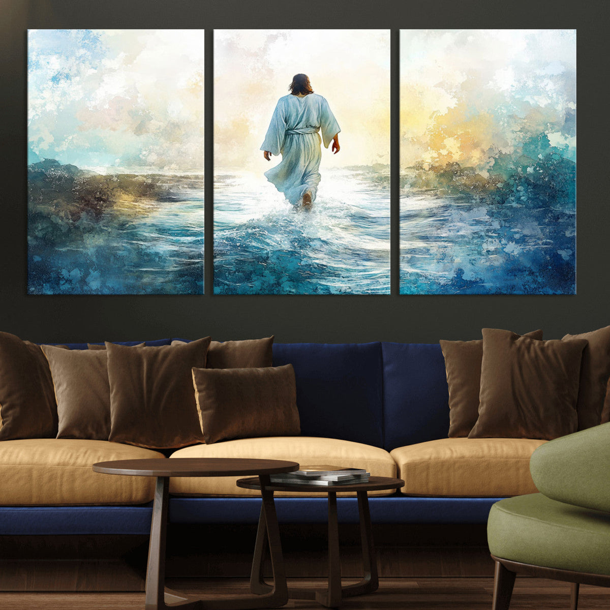 Watercolor Jesus Walking on Water Canvas Print, Christian