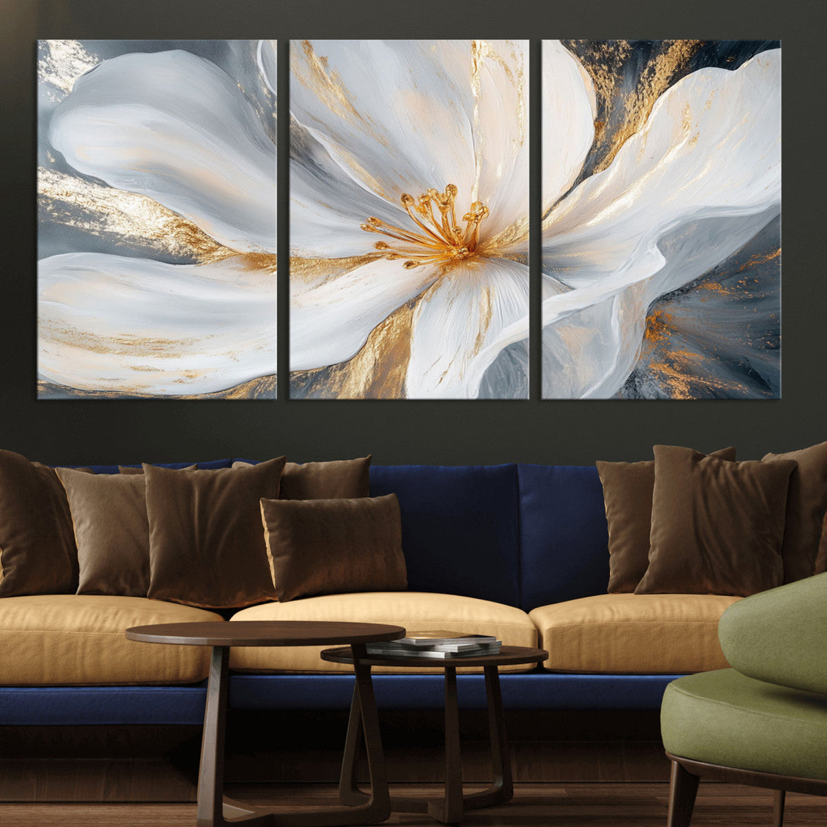 White and Gold Floral Canvas Wall Art - Framed and Ready to