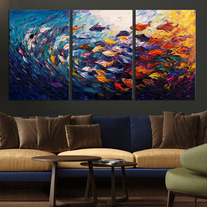 Vibrant Abstract Fish Swarm Art – Colorful Fish Inspired