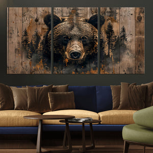 Rustic Grizzly 399 Wall Art | Triptych Canvas Print | Rustic