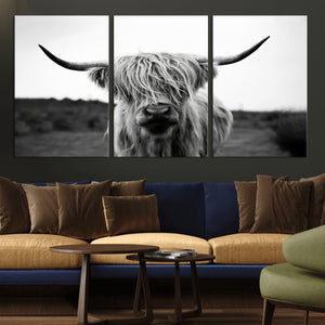 Highland Cow Wall Art | Black and White Farmhouse Decor |