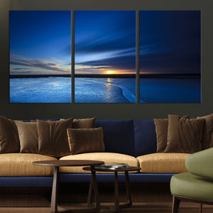 Blue Sunset Ocean Canvas Wall Art Print – Serene Coastal