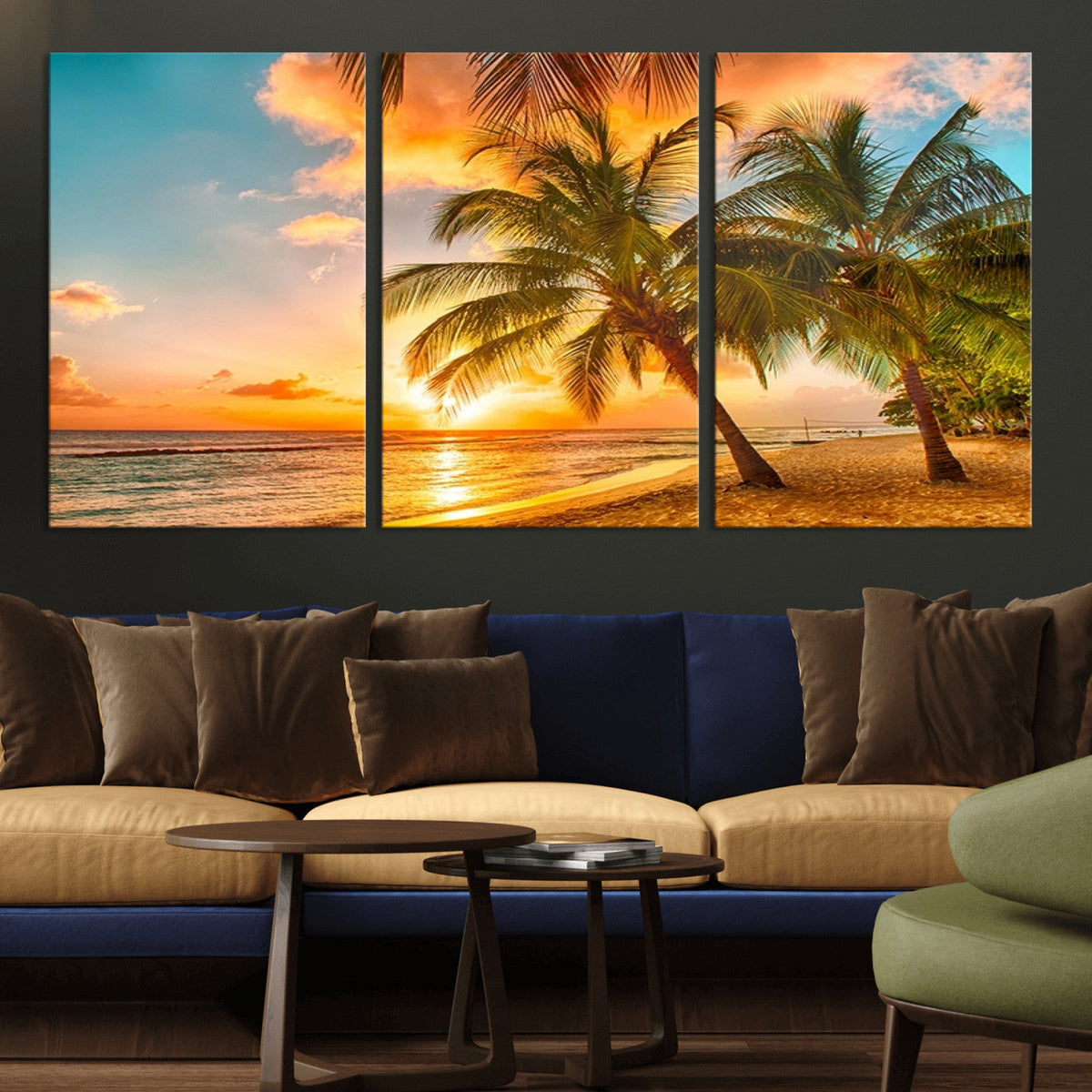 Tropical Sunset Beach Canvas Wall Art Print – Vibrant Palm