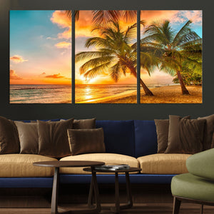 Tropical Sunset Beach Canvas Wall Art Print – Vibrant Palm