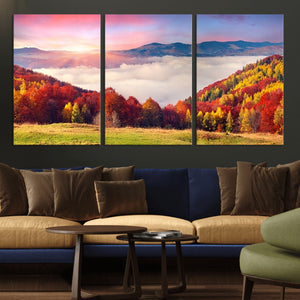 Autumn Mountain Foggy Landscape Wall Art Canvas Print |