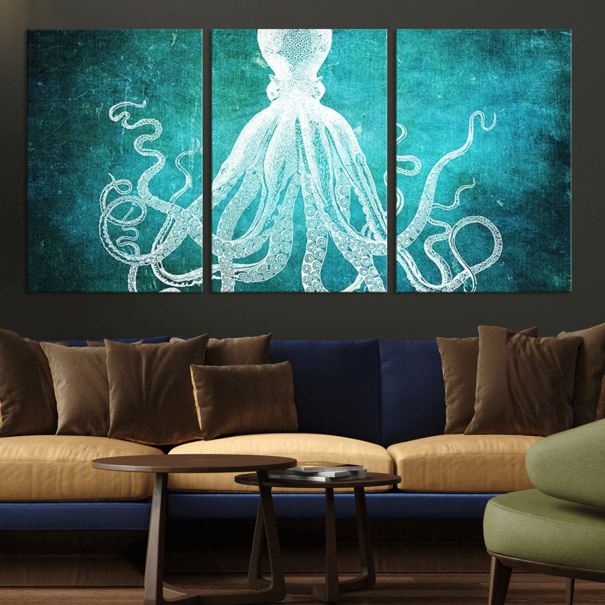 Green Octopus Abstract Wall Art Canvas Print