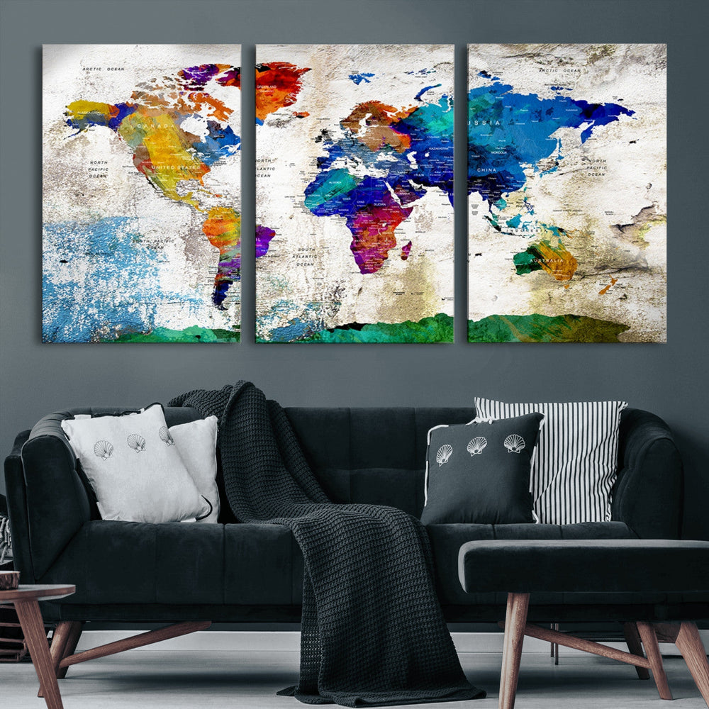 World Map Canvas Print – Framed Travel Map Wall Art for