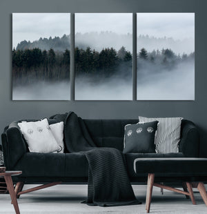 Autumn and Misty Trees in the Forest Wall Art Canvas Print,