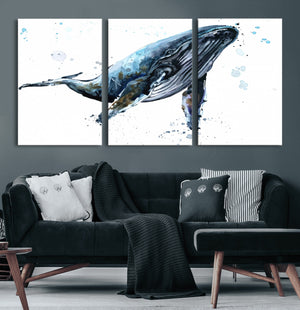 Watercolor Whale Wall Art Canvas Print