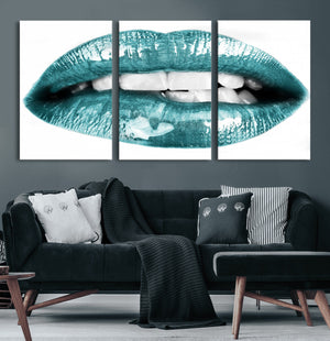 Blue Lips Wall Art Canvas Print