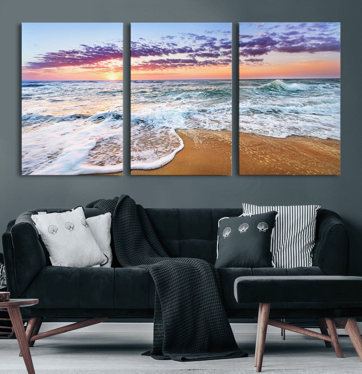Coastal Sunset Art Beach Canvas Wall Art Print | Ocean Waves