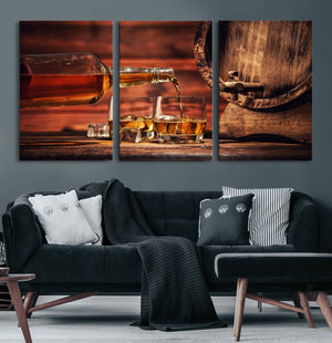 Whiskey and Cigar Canvas Wall Art | 3 Panel Bar Room Decor