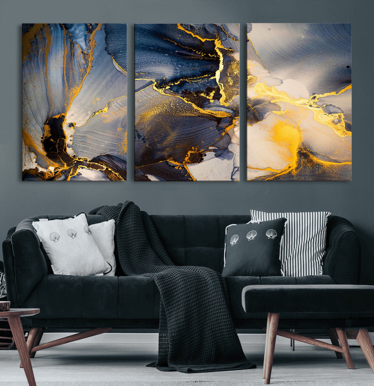 Large Abstract Wall Art Print -  Gold and Blue Abstract