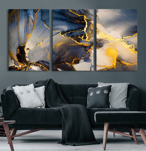 Large Abstract Wall Art Print -  Gold and Blue Abstract