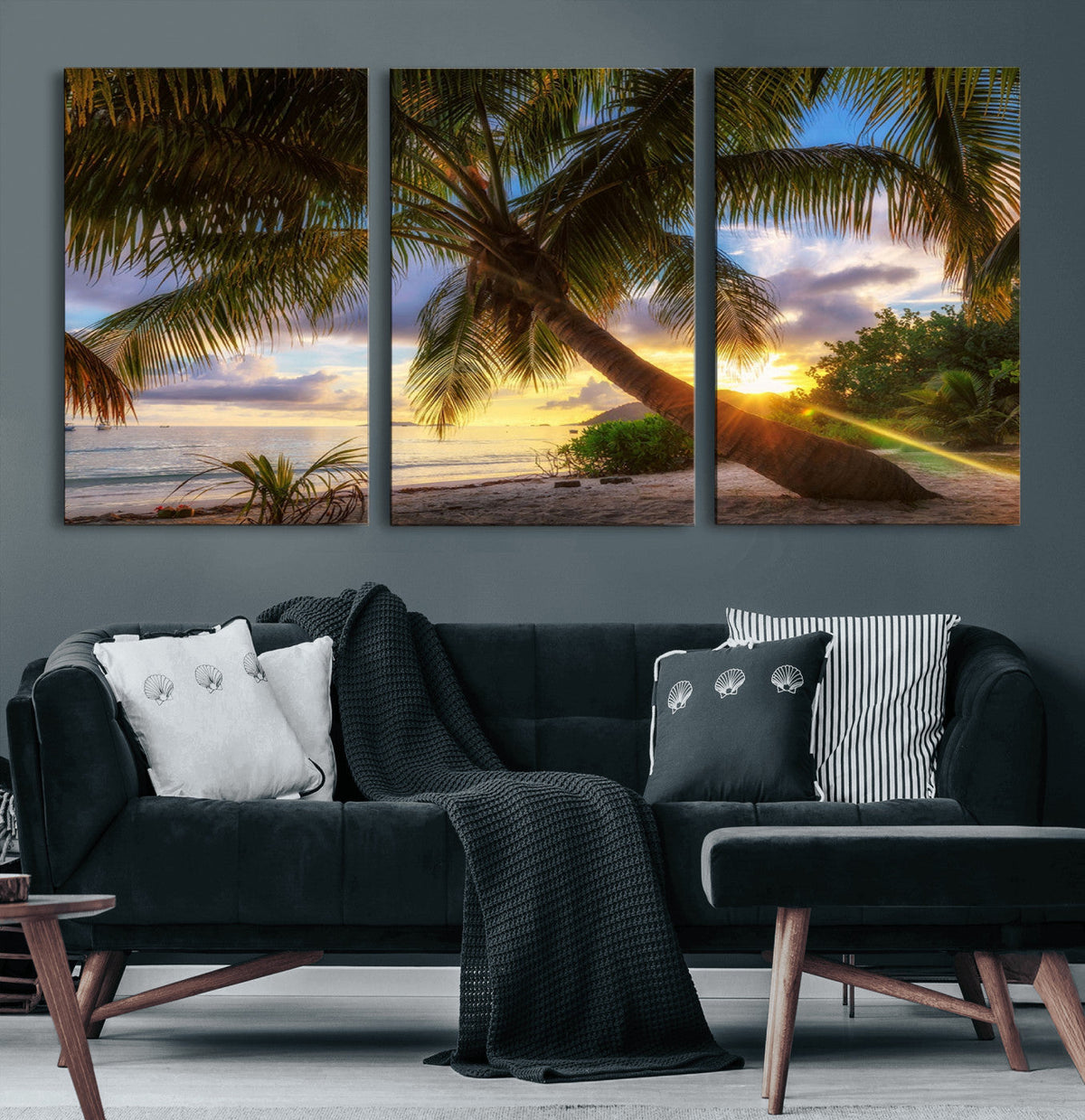 Tropical Island Sunset on the Beach Palms Wall Art Canvas