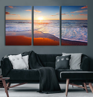 Tropical Ocean Sunset Wall Art Canvas Print, Golden Beach