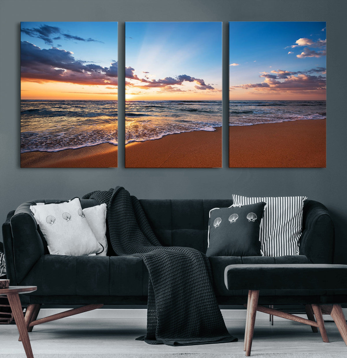 Serene Ocean Sunset Canvas Print, Golden Hour Beach Wall