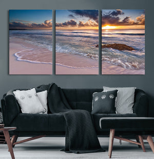 Sea Ocean Sunset Beach Wall Art Canvas Print