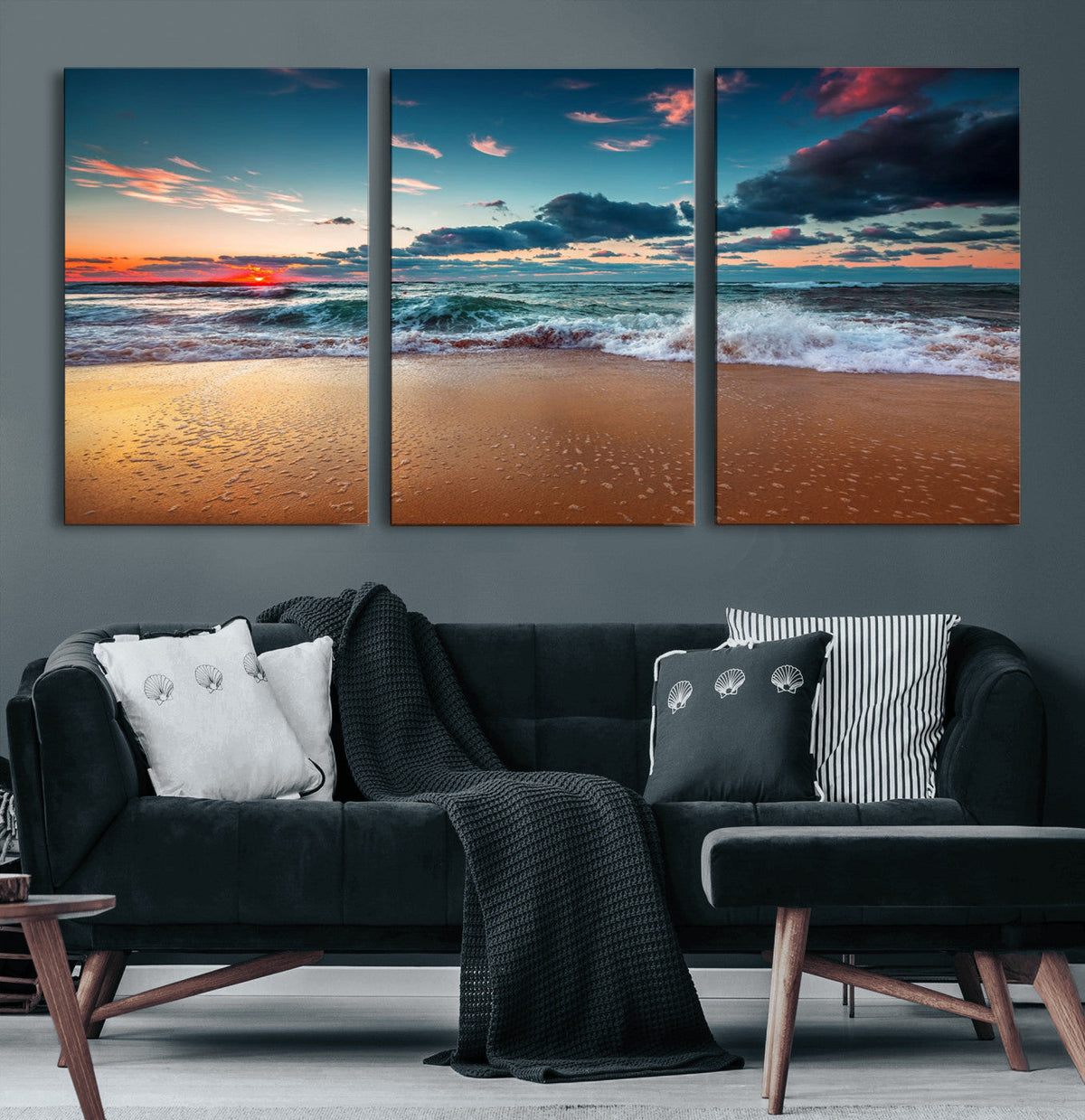 Sunset on Beach Wall Art Ocean Beach Canvas Print