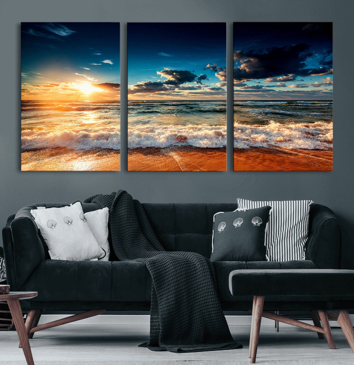 Golden Hour Sunset Over Ocean Waves Wall Art Canvas Print |