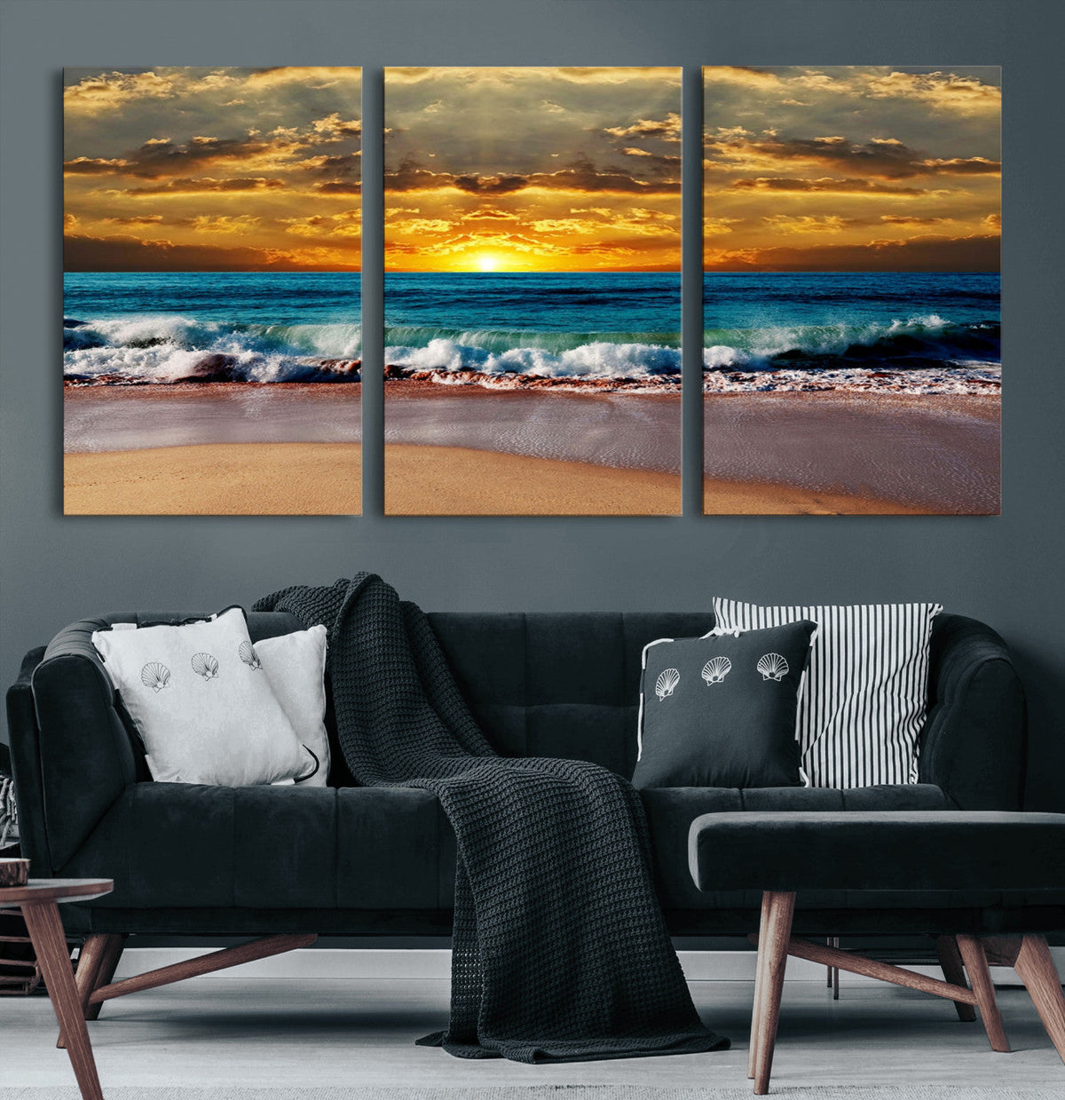 Ocean Sunrise Over Golden Beach Waves, Giclee Canvas Wall