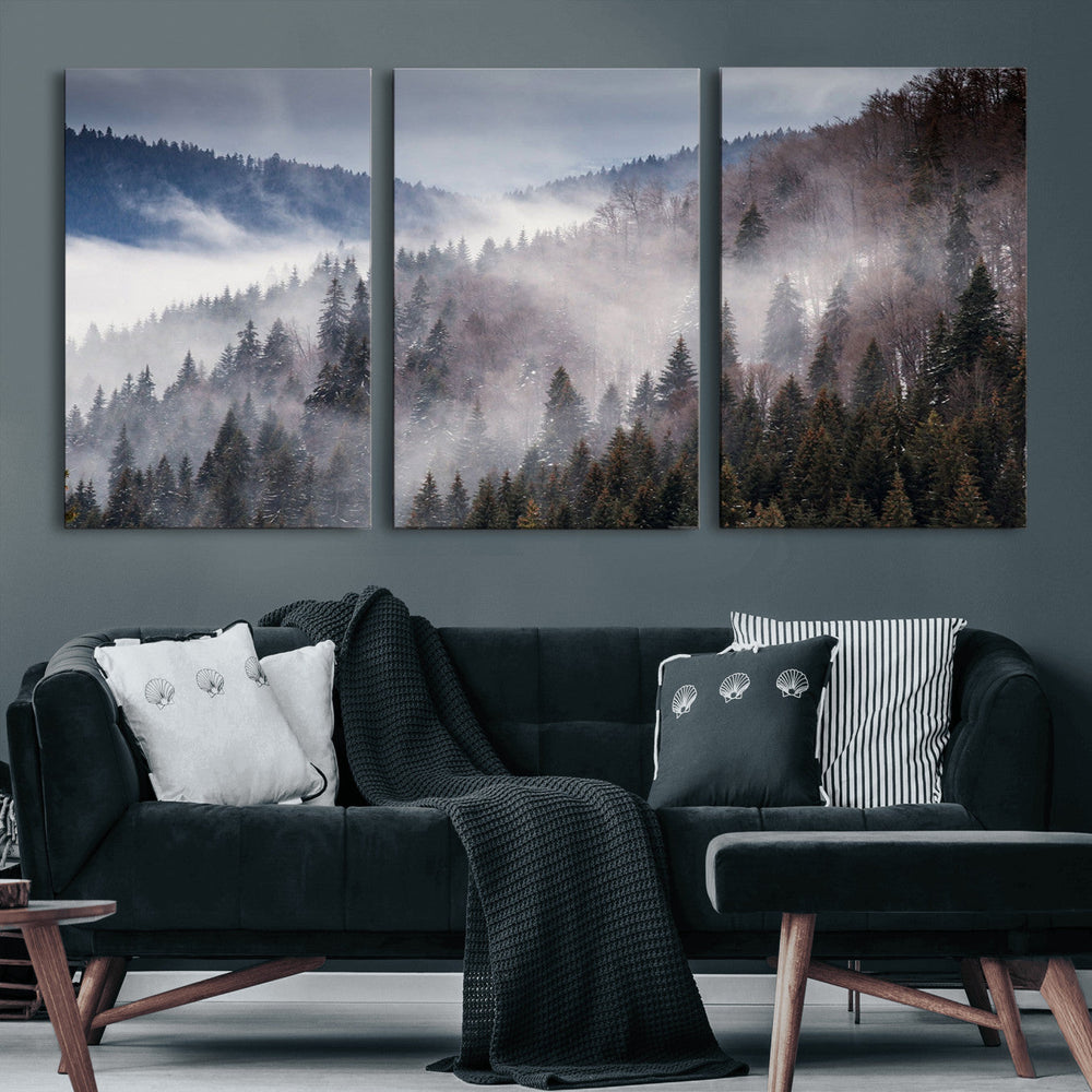 Beautiful Rising Fog in Winter Mountain Landscape- Framed